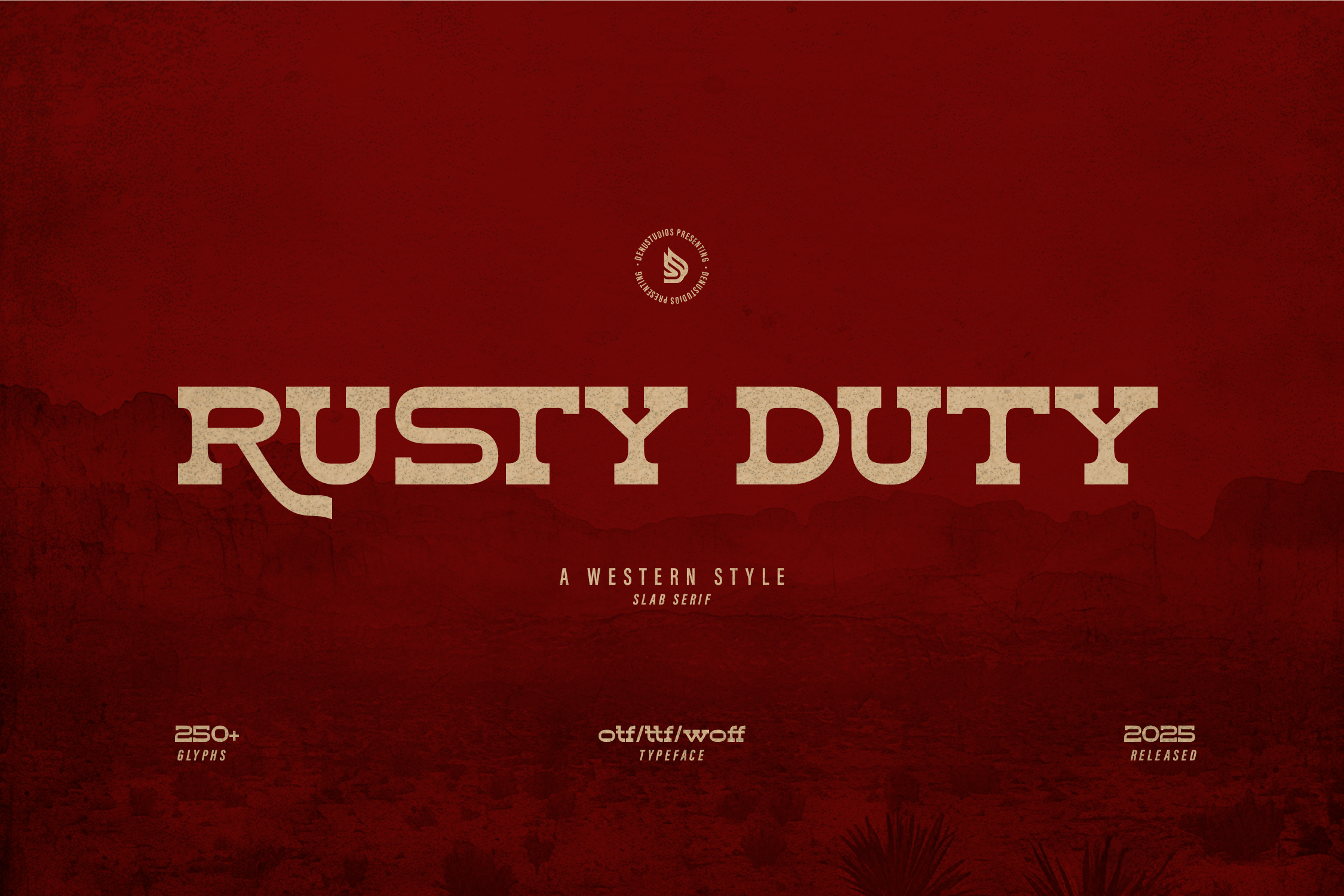 Rusty Duty font preview, tough workshop style lettering
