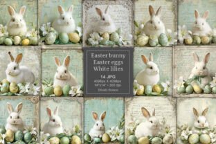 Vintage Easter Digital Paper White Bunny Graphic by Blush Roses ...