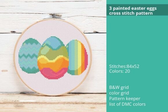 3 Painted Easter Eggs Cross Stitch