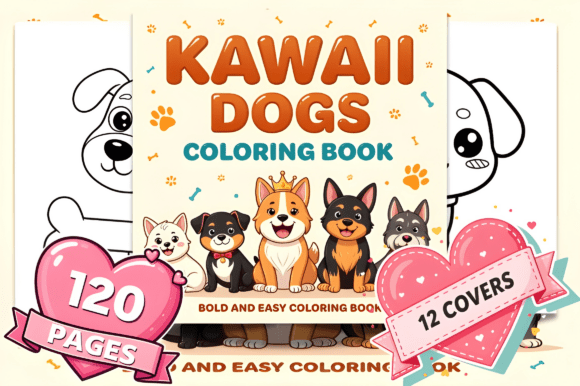 Bold and Easy Kawaii Dogs Coloring Pages