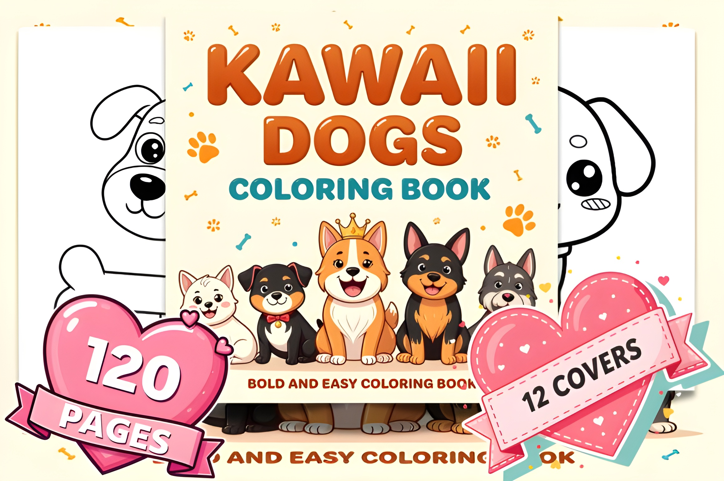 Bold and Easy Kawaii Dogs Coloring Pages