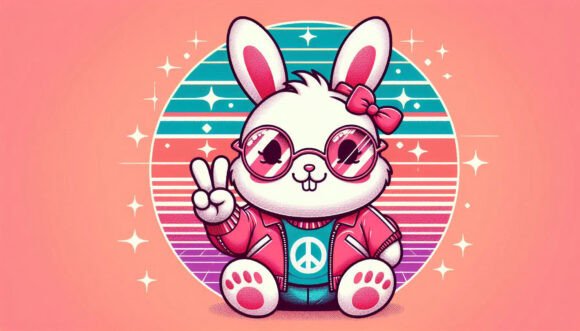 🐰 Bunny with Peace Sign, 80s Retro Pop
