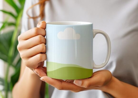 Girl Holding Coffee Mug Mockup for Canva