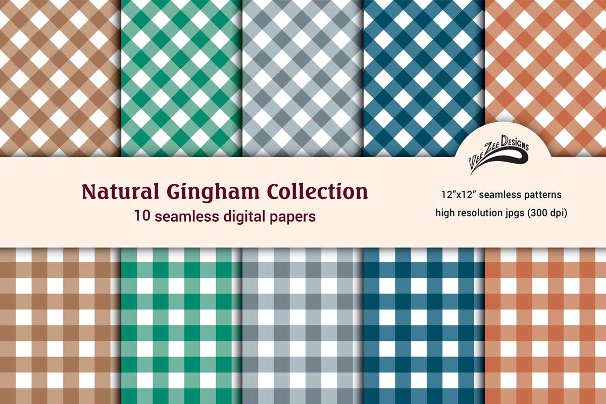 Seamless Natural Gingham Digital Papers Graphic by Vee Zee Designs ...