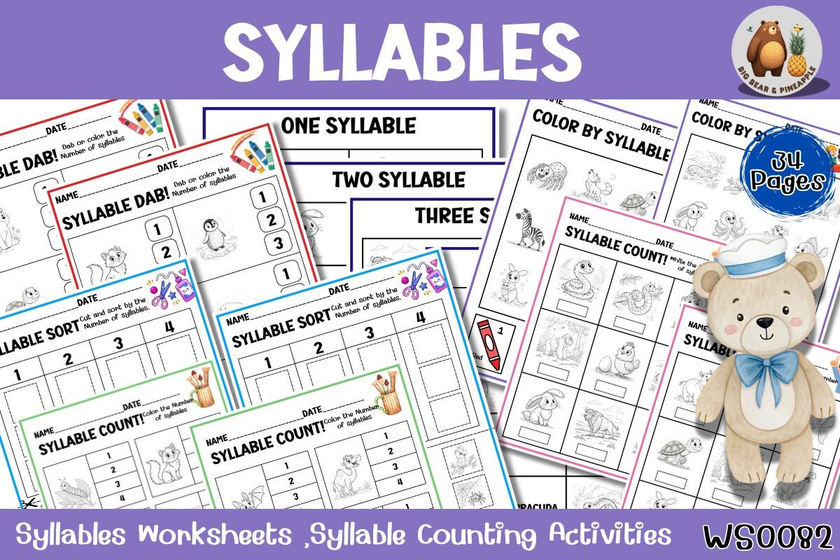 Syllables Worksheets-Syllable Counting Graphic by METINEE ART WORK ...