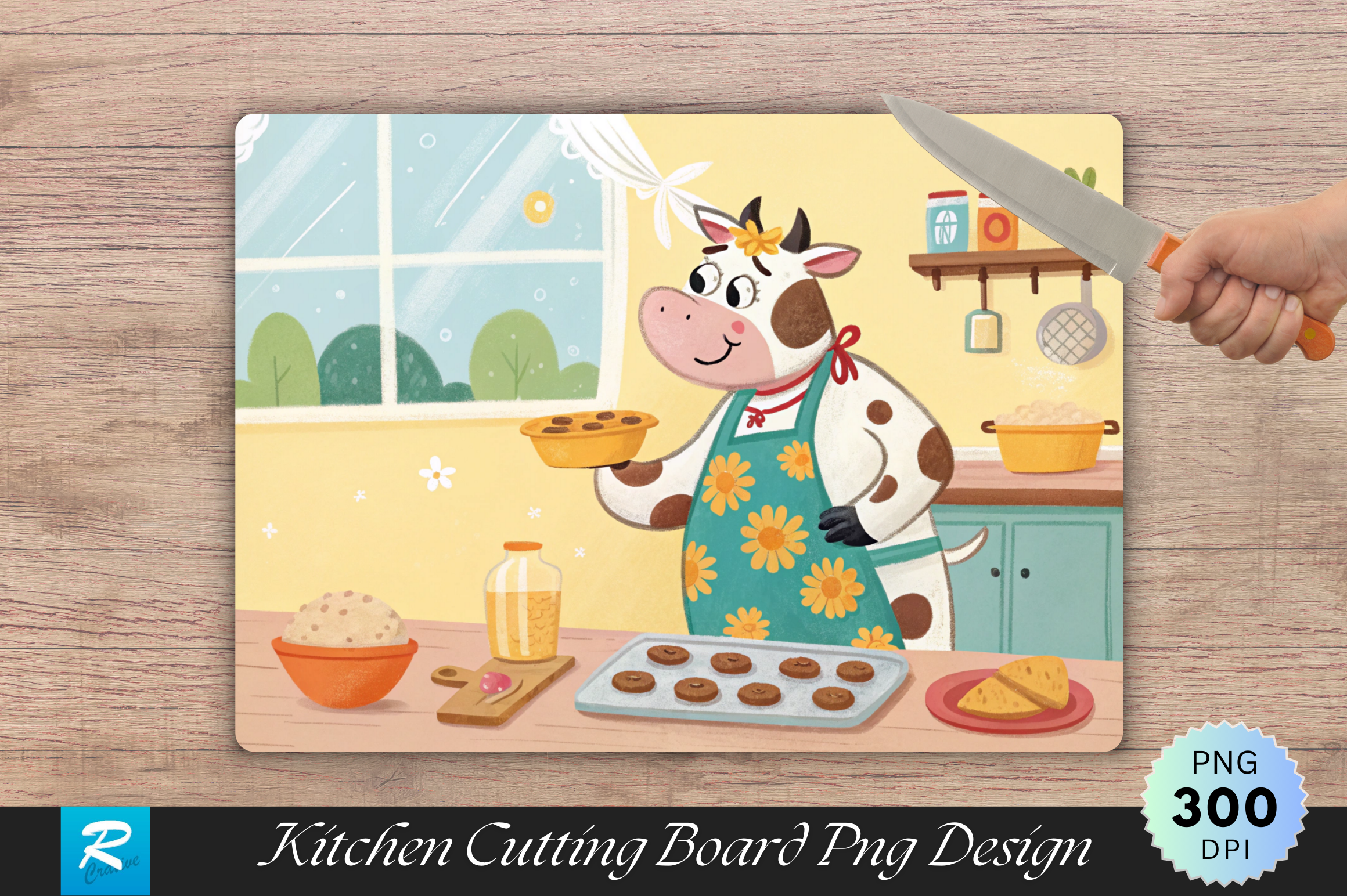 Cheerful Chef Cow Baking Cutting Board Graphic by Regulrcrative ...