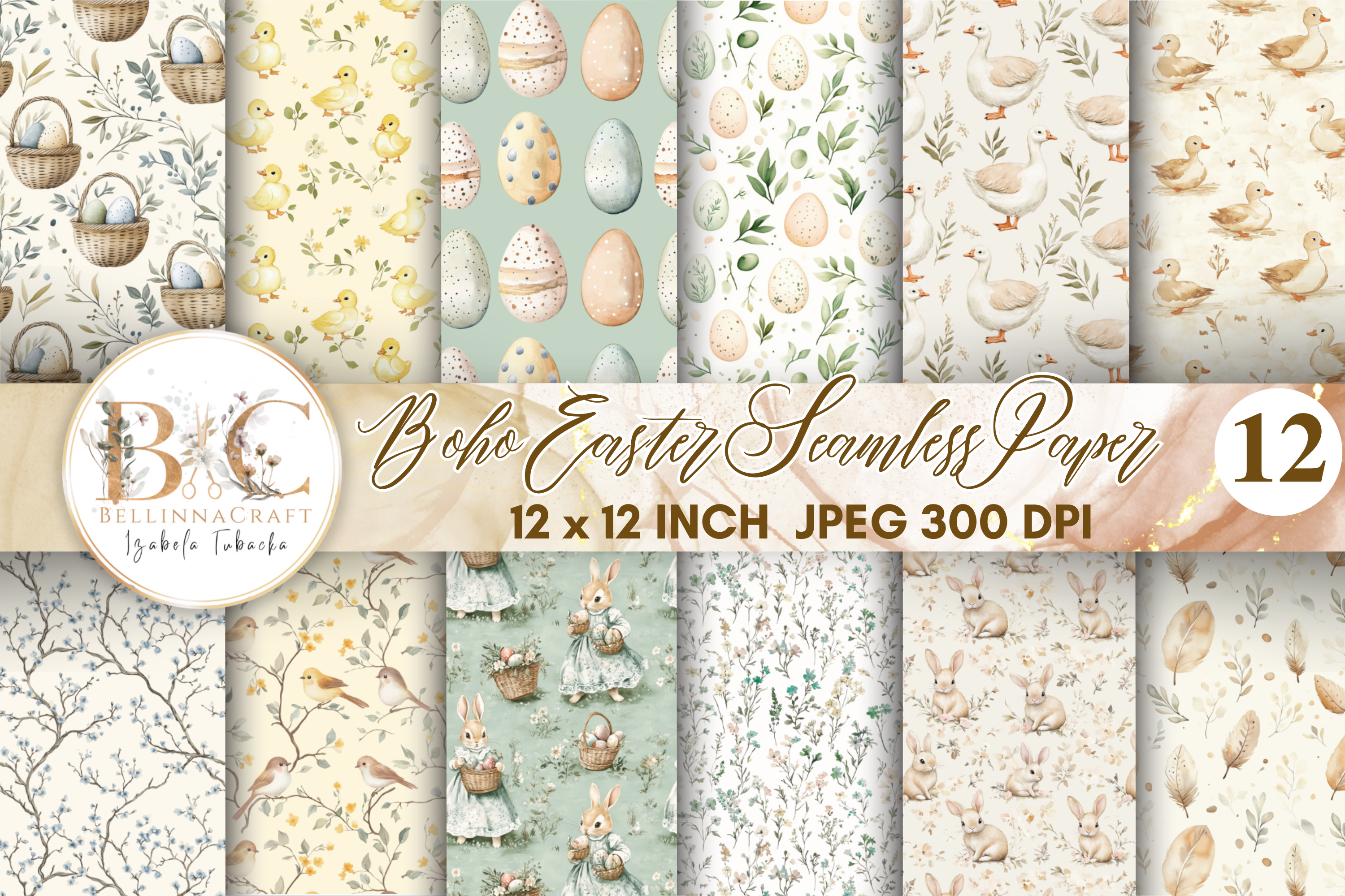 Boho Easter Seamless Digital Paper Graphic by BellinnaCraft · Creative ...