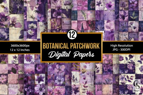 Pattern Patchwork Purple Purple Botanical Patchwork Digital Paper Graphic by Creative Store ...