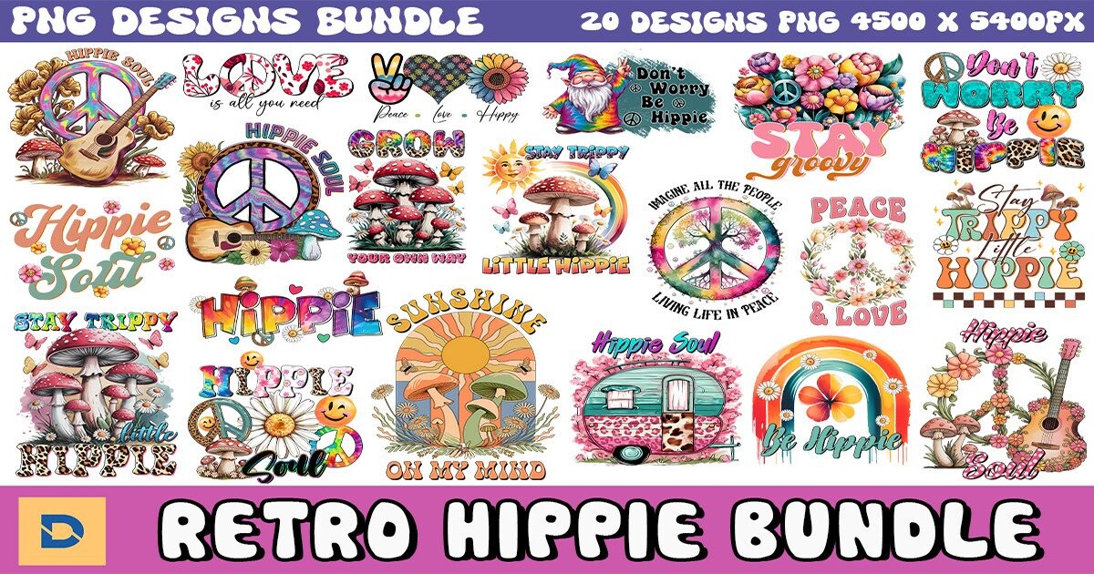 Retro Hippie Sublimation Bundle Bundle · Creative Fabrica