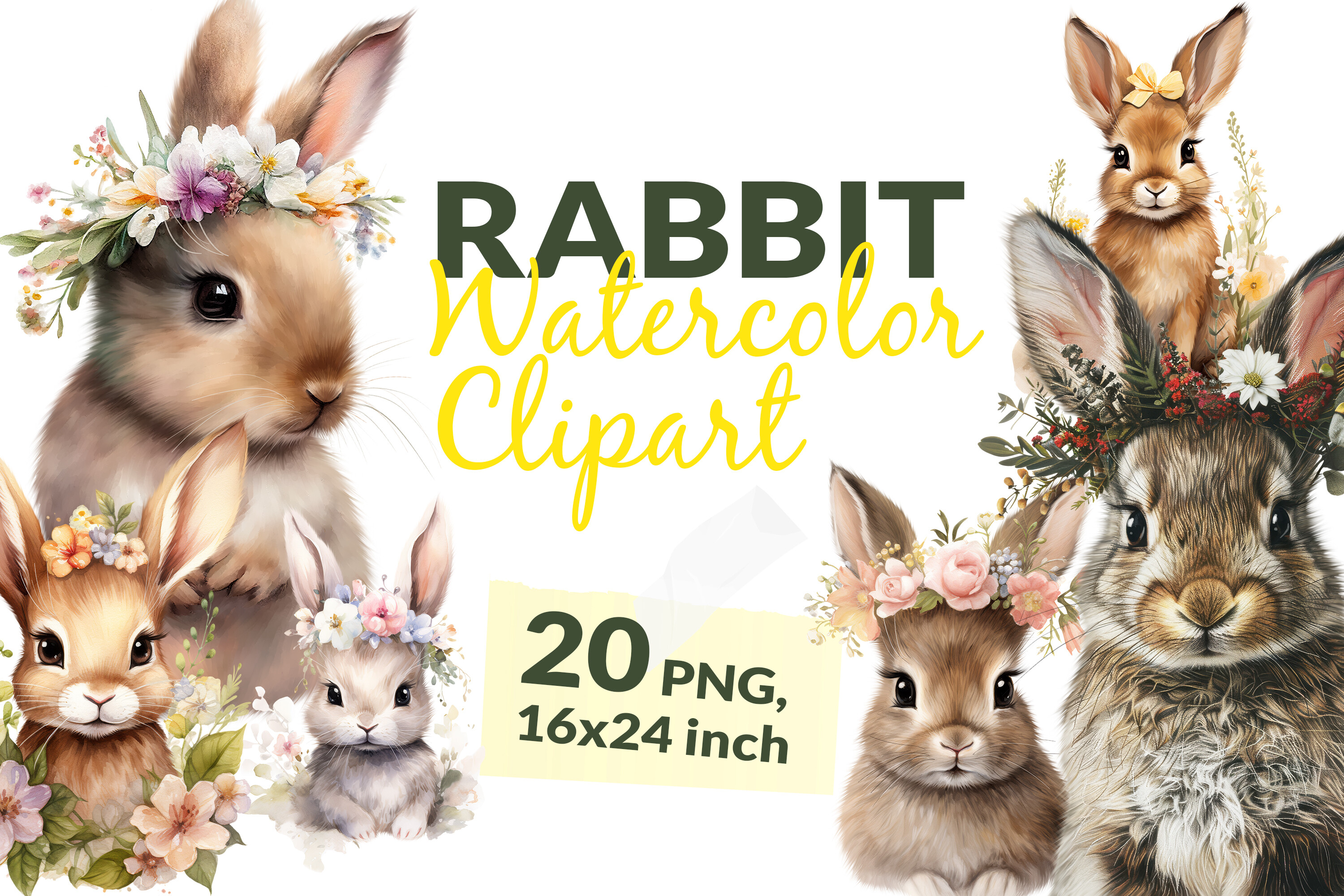 Traceable Watercolour Rabbit Set of 20 Watercolor Rabbits Graphic by artpanda2018 · Creative Fabrica