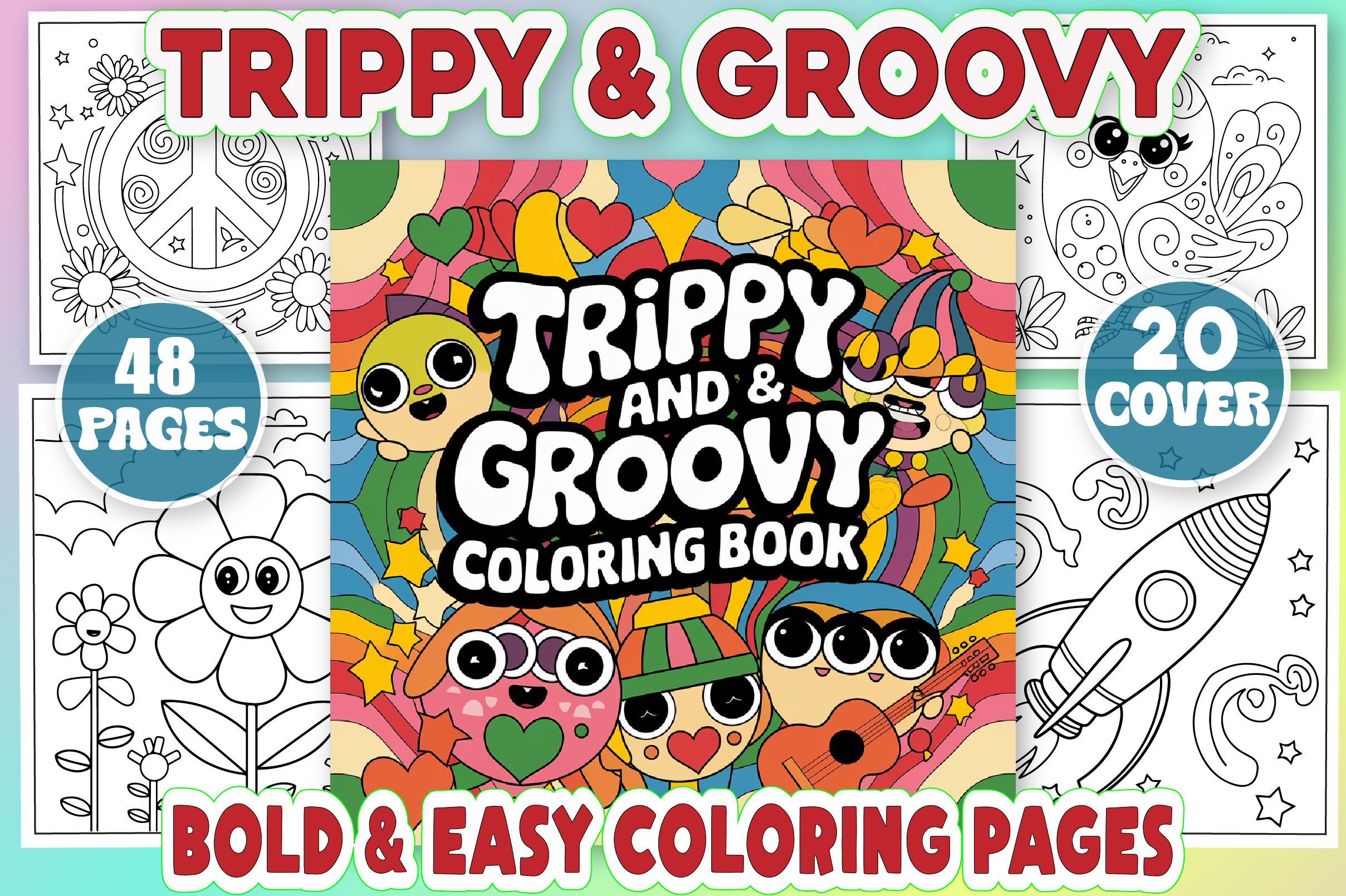 Trippy & Groovy, Bold Easy Coloring Page