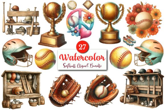 Watercolor Softball PNG Clipart Bundle. Graphic by CitraGraphics ...