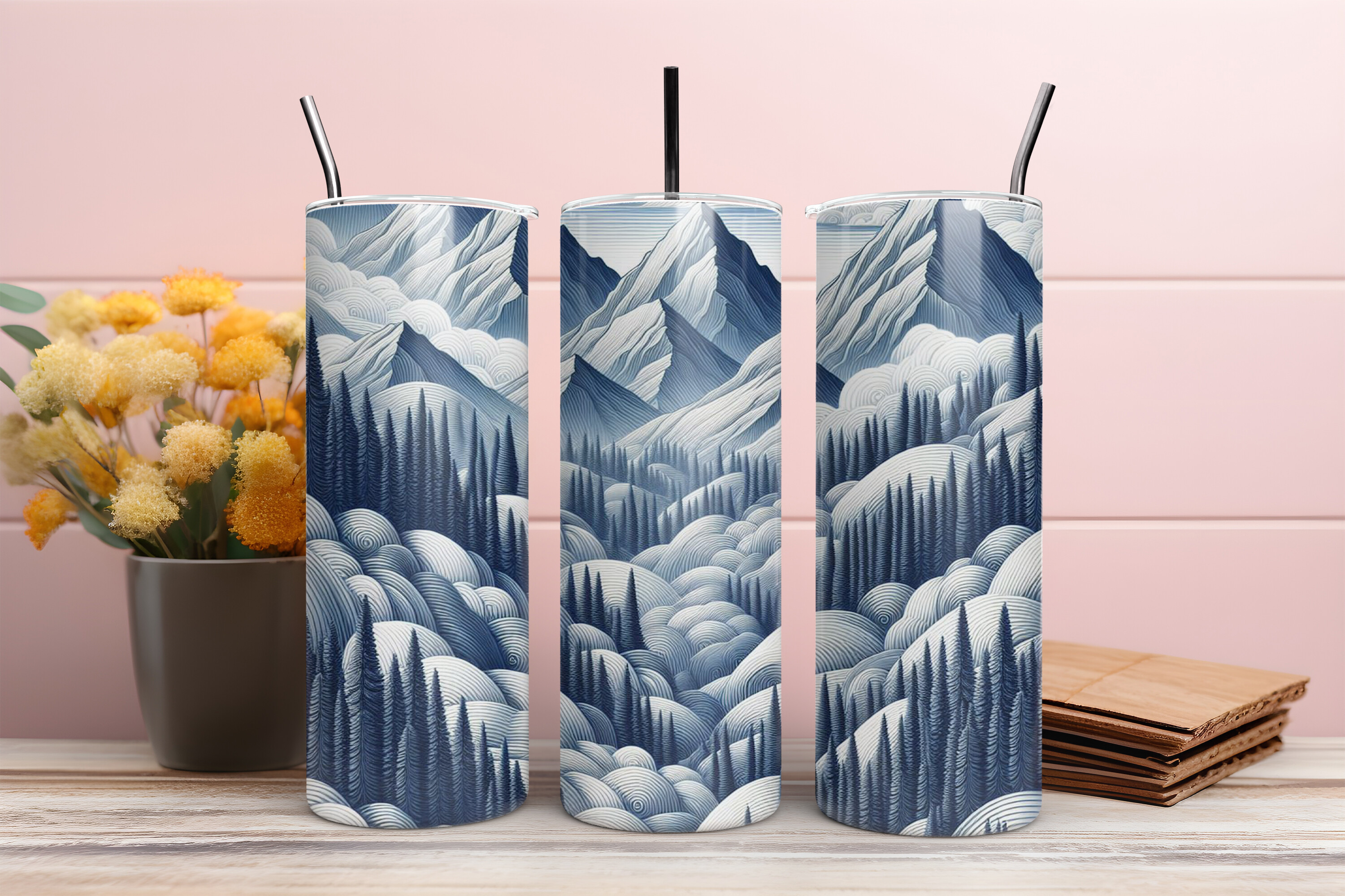 3D Mountain Landscape Tumbler Wrap Graphic by Lazy Craft · Creative Fabrica