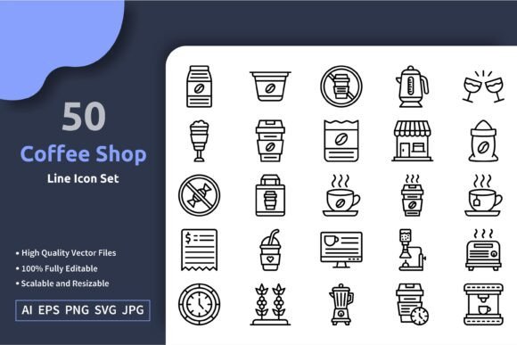 50 Vector Coffee Shop Line Icon Set Graphic by Graphixs Art · Creative ...