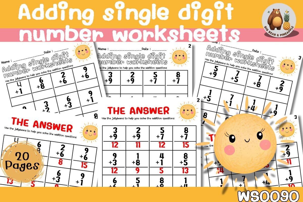 Adding Single Digit Number Worksheets Graphic by METINEE ART WORK ...