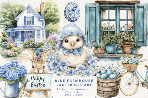 Blue Farmhouse Easter Clipart Graphic by Enchanted Marketing Imagery ...