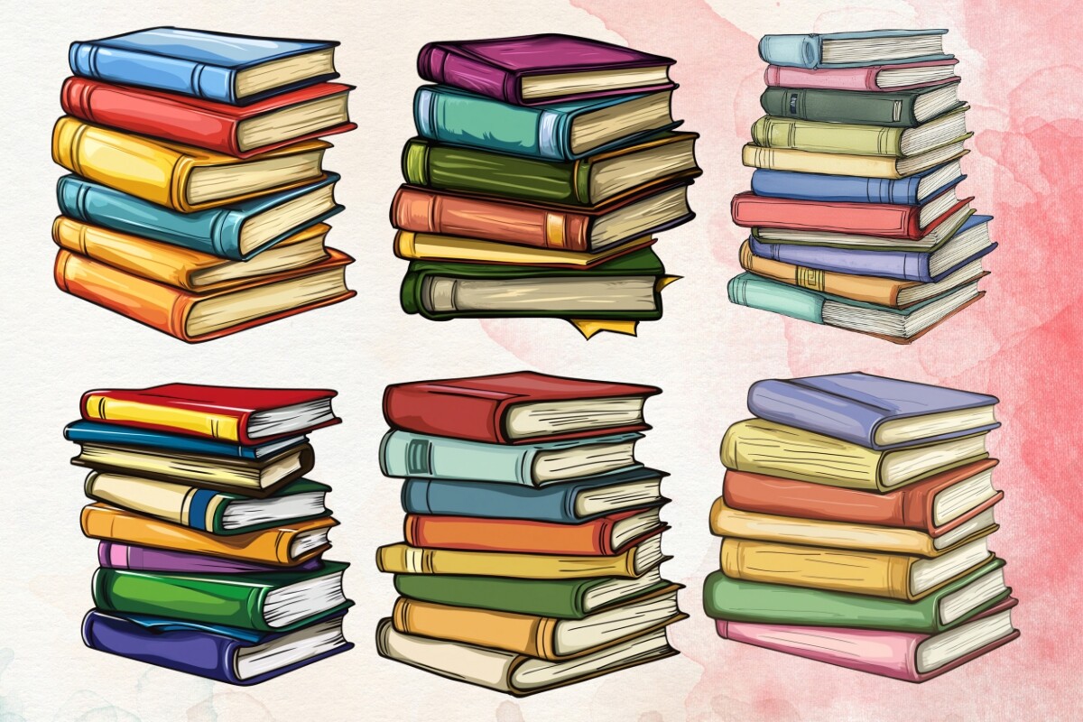 Cartoon Stack of Books Clipart Bundle Graphic by creative design studio ...