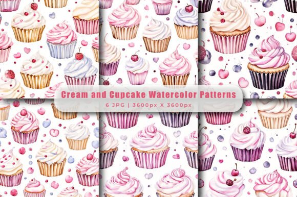 Cream and Cupcake Watercolor Patterns