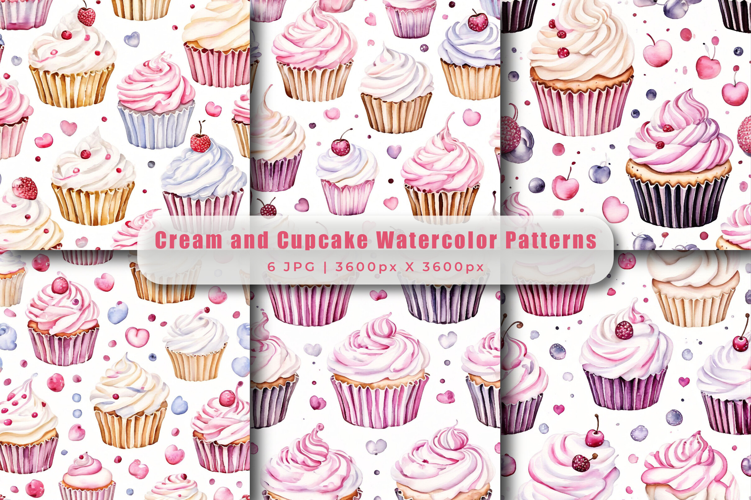 Cream and Cupcake Watercolor Patterns