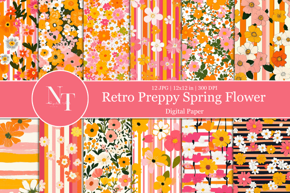 Retro Spring Flower Digital Paper