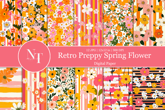 Retro Spring Flower Digital Paper