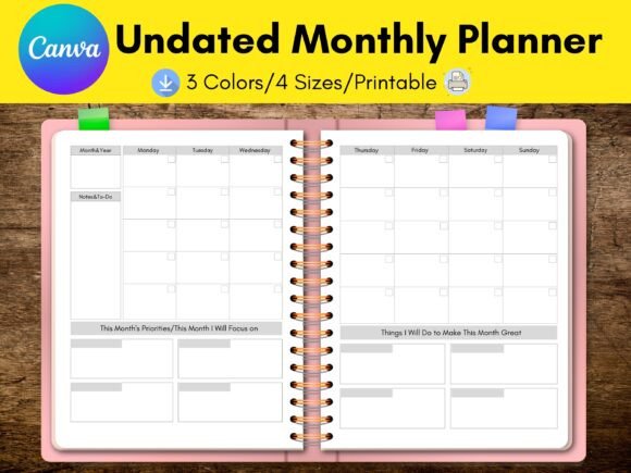 Undate Monthy Planner Canva Template