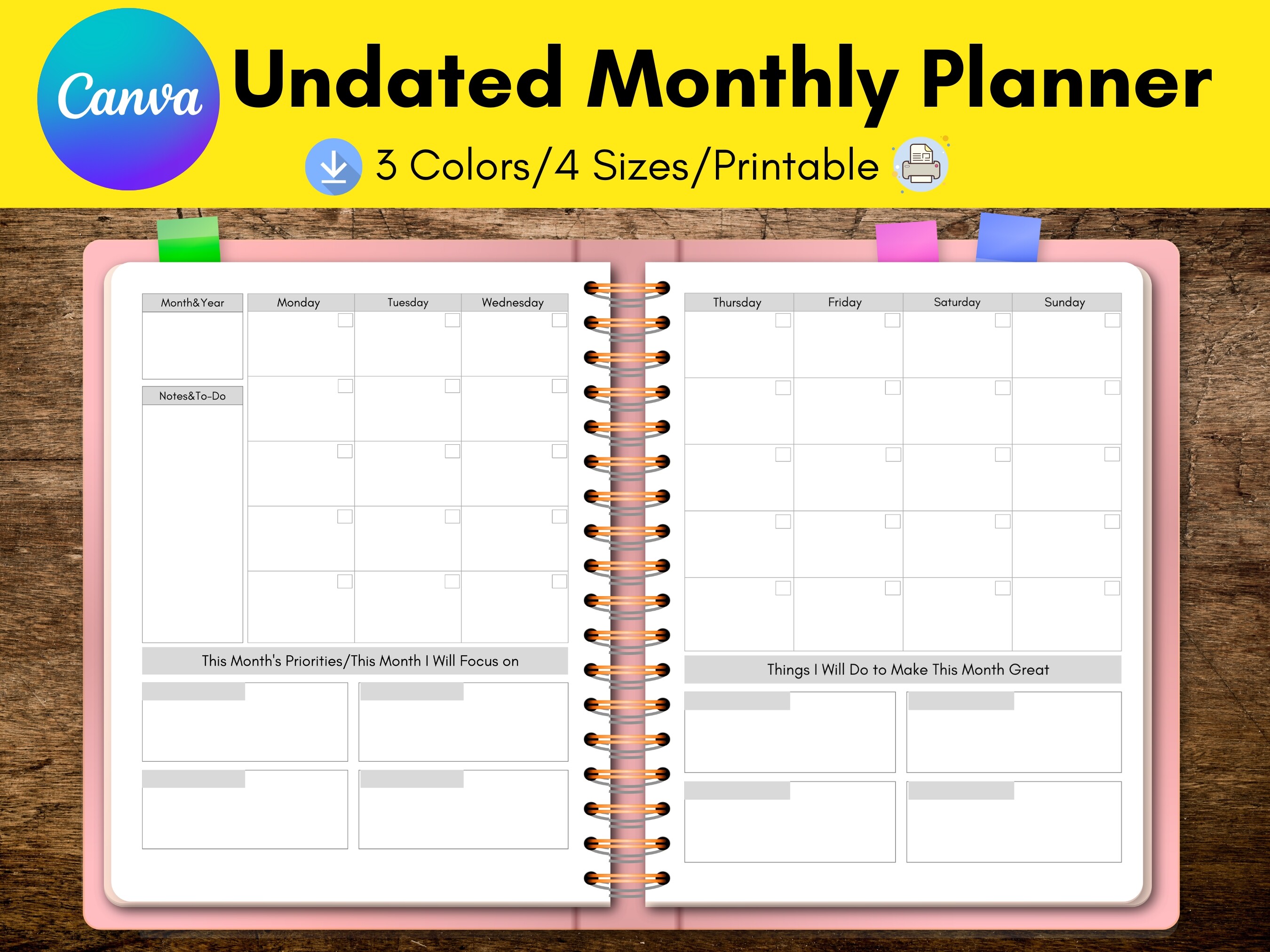 Undate Monthy Planner Canva Template