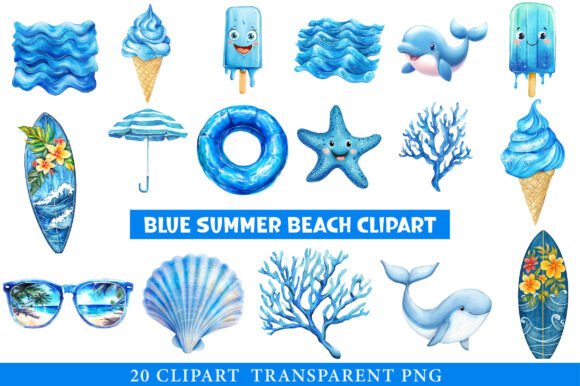 Watercolor Blue Summer Beach Clipart Graphic by cherrydesign · Creative ...