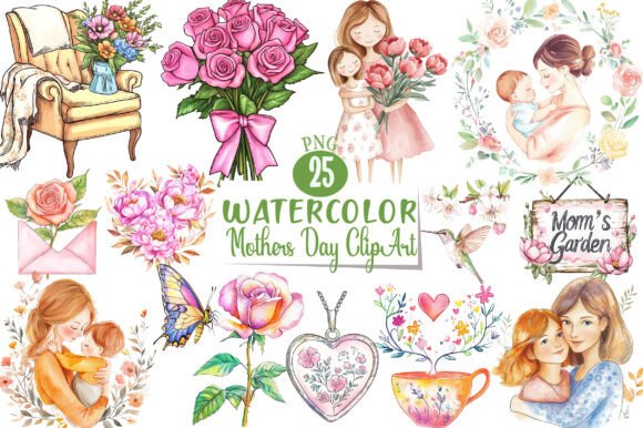 Watercolor Mothers Day ClipArt Graphic by Graphics Bazar · Creative Fabrica