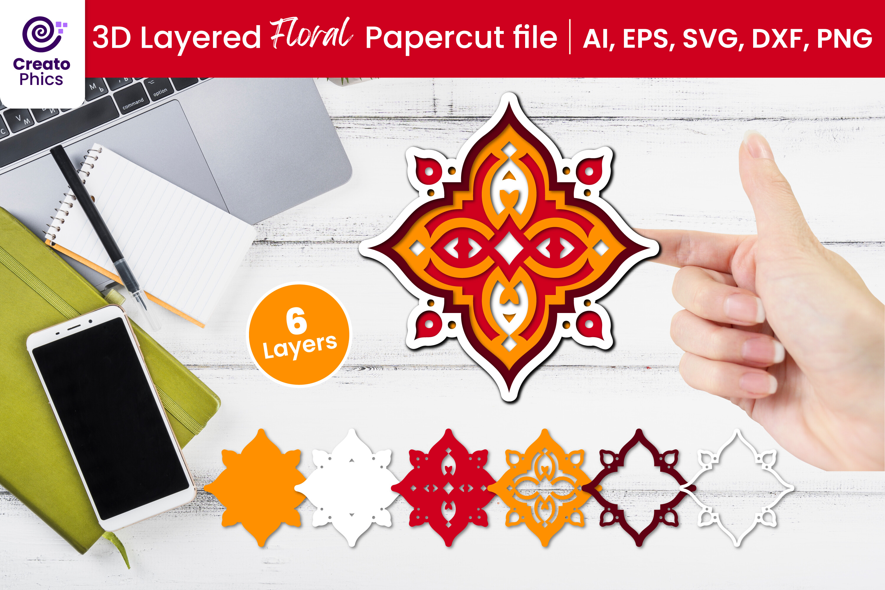 3D Layered Floral Paper Cutting SVG · Creative Fabrica