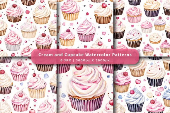 Cream and Cupcake Watercolor Patterns