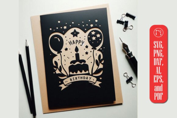 birthday frames black Cricut paper cut SVG card border window effect printable