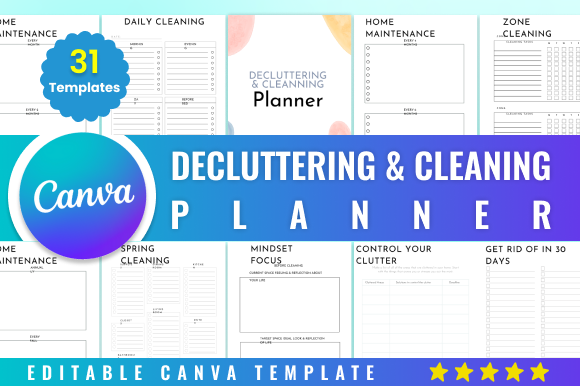 Editable Decluttering & Cleaning Canva
