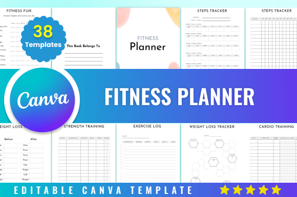 Editable Fitness Planner Kdp Canva