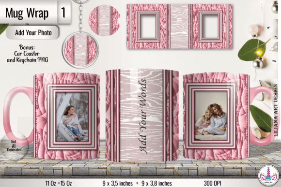 Pink Photo Mug Wrap Add Text Sublimation Graphics