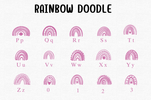 Rainbow Doodle Font PNG with transparent background - Preview 2