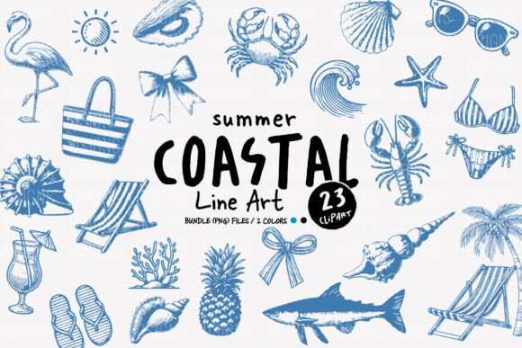 Summer Coastal Line Art Clipart Bundle Graphic by DSIGNS · Creative Fabrica