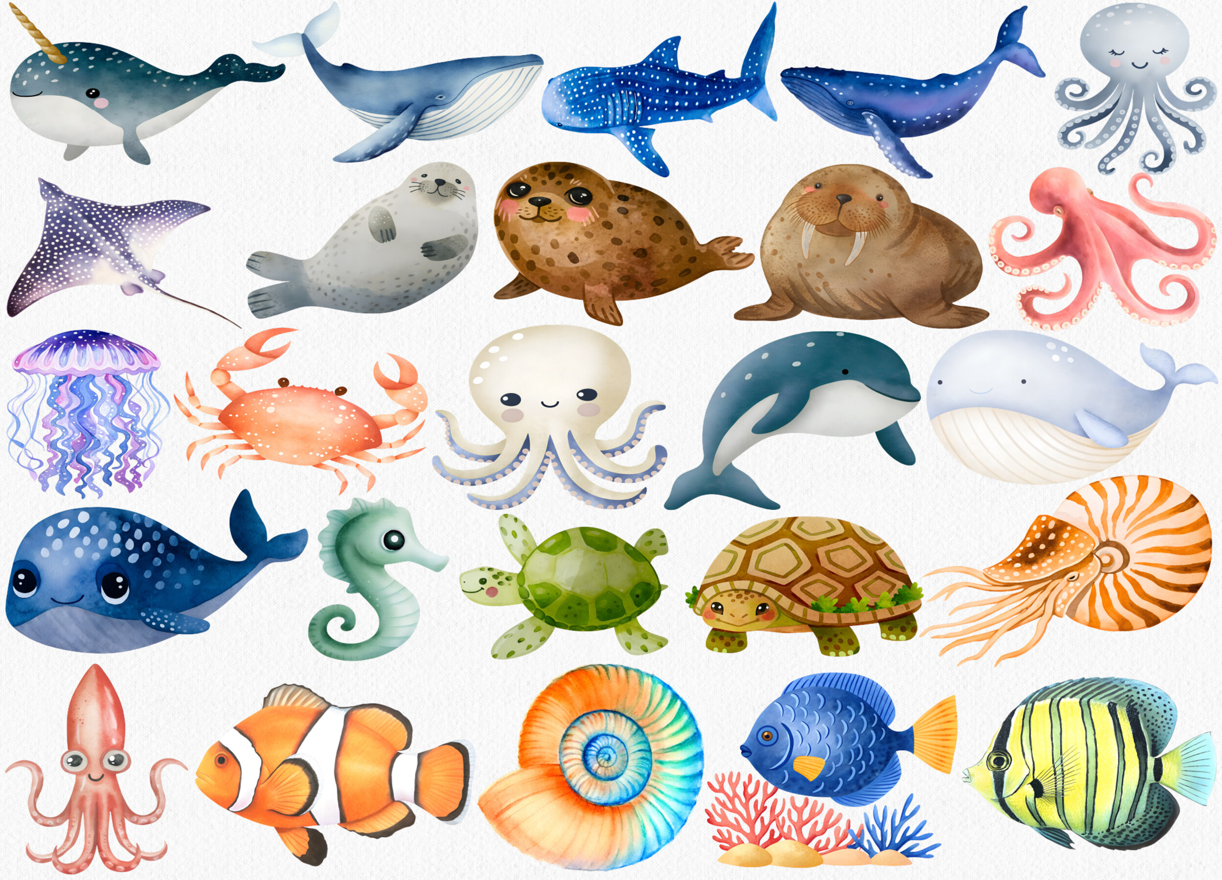 Watercolor Under the Sea Clipart - photo 2