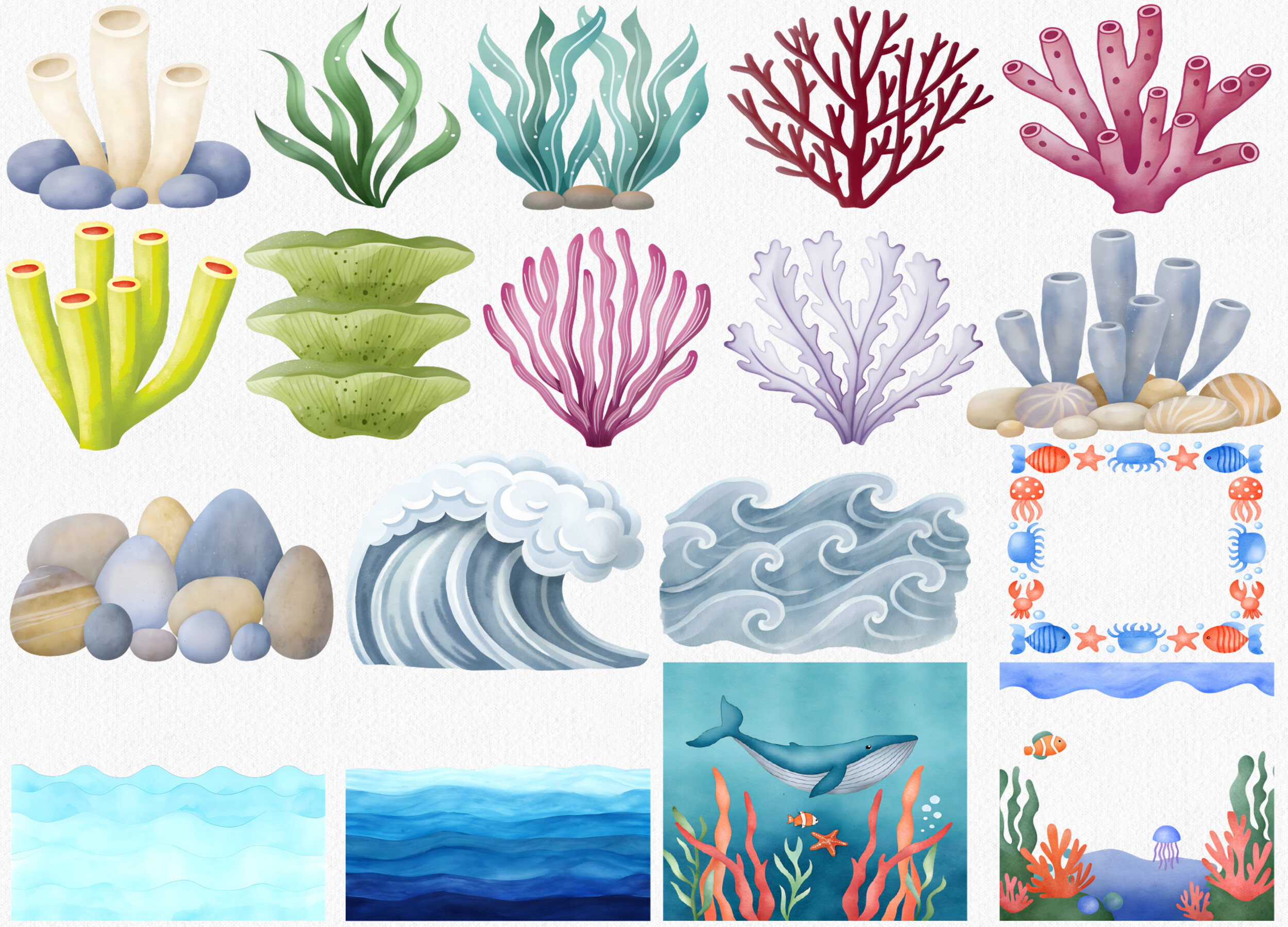 Watercolor Under the Sea Clipart - photo 4