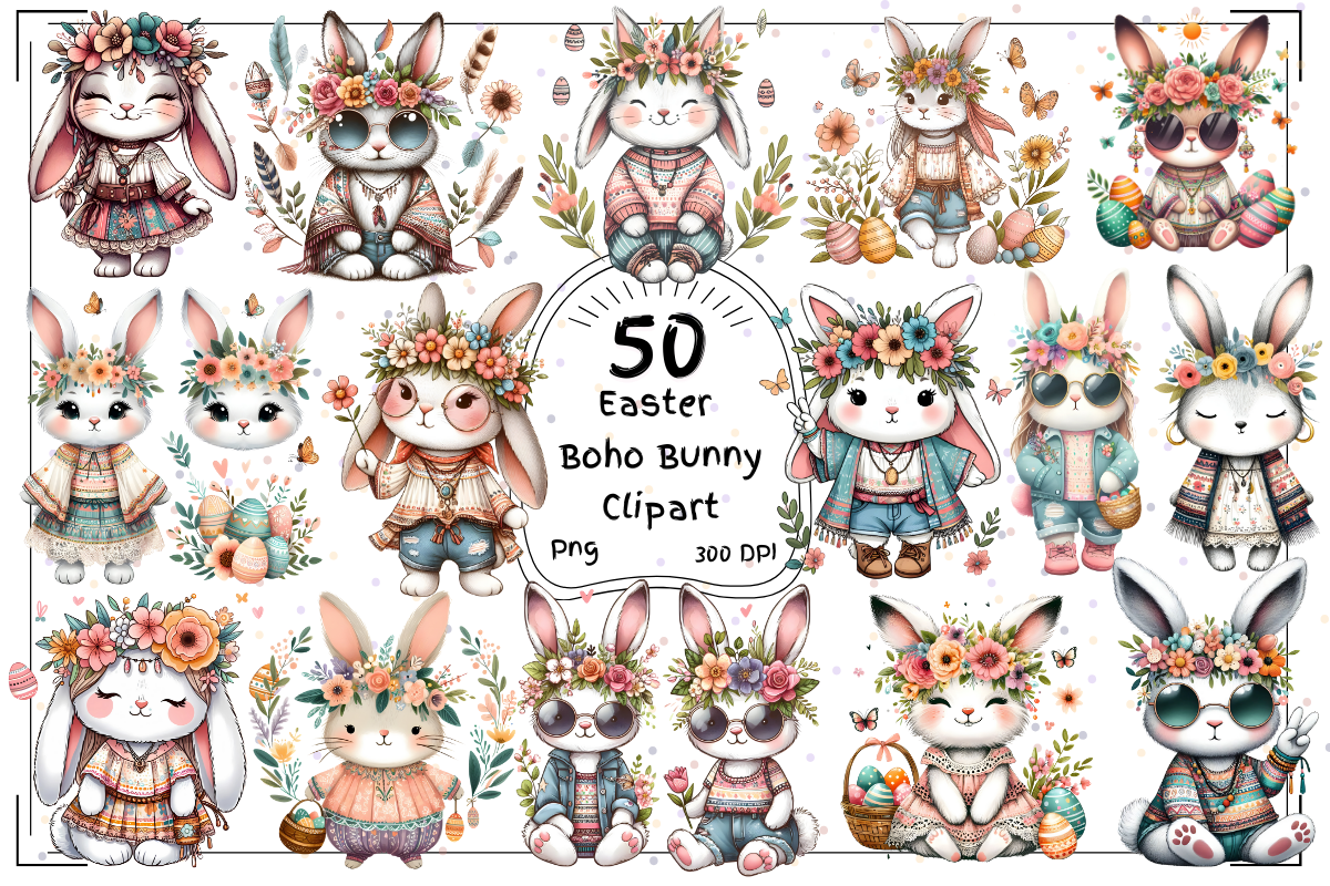 50 Boho Easter Bunny Clipart Graphic by Hamees Store · Creative Fabrica