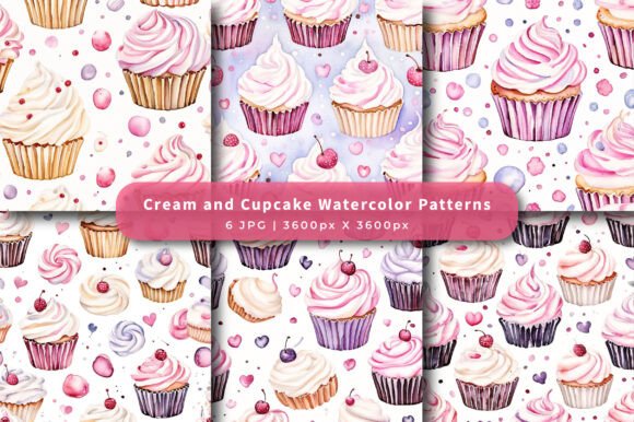 Cream and Cupcake Watercolor Patterns