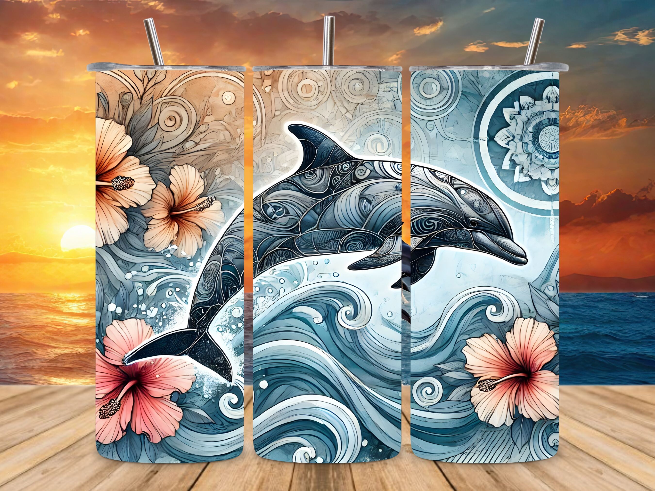 Floral Dolphin 20oz Tumbler Wrap PNG Graphic by BEE CREATION · Creative ...