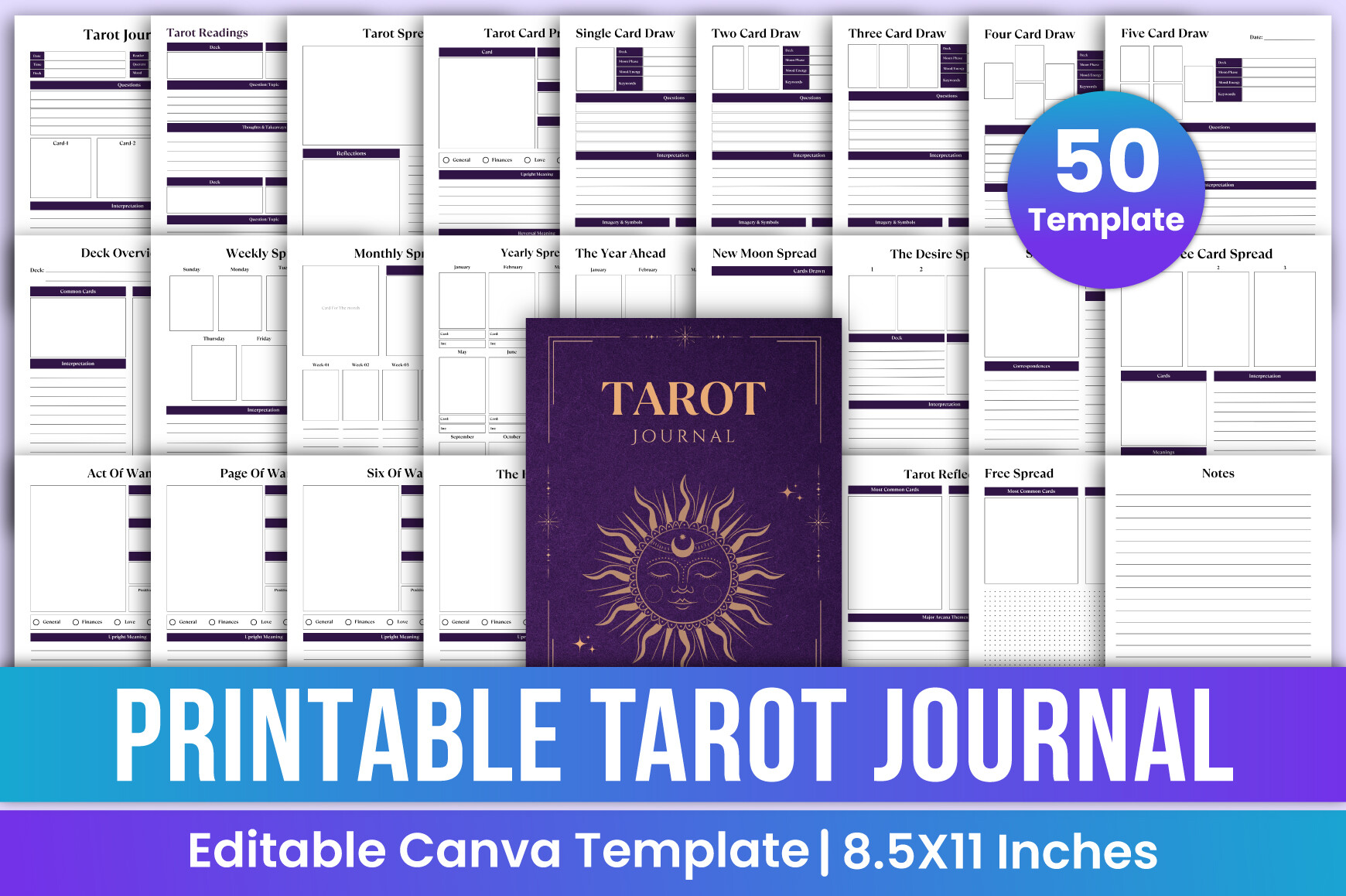 Printable Tarot Journal Canva Template