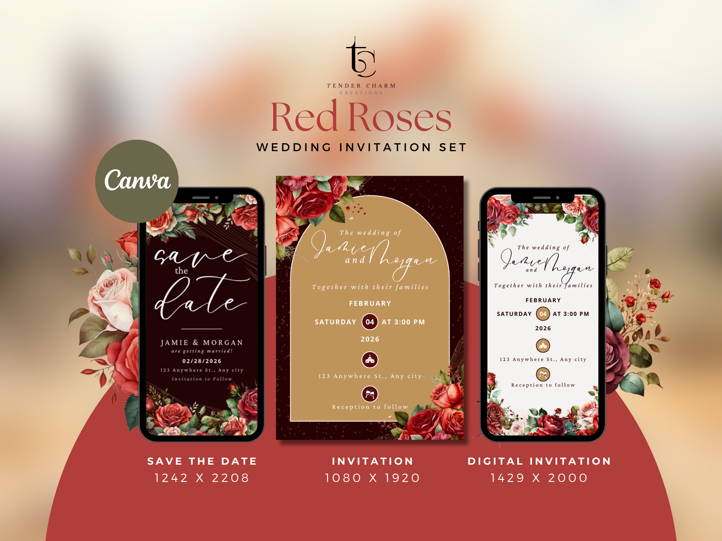 Red Roses Wedding Invitation Set