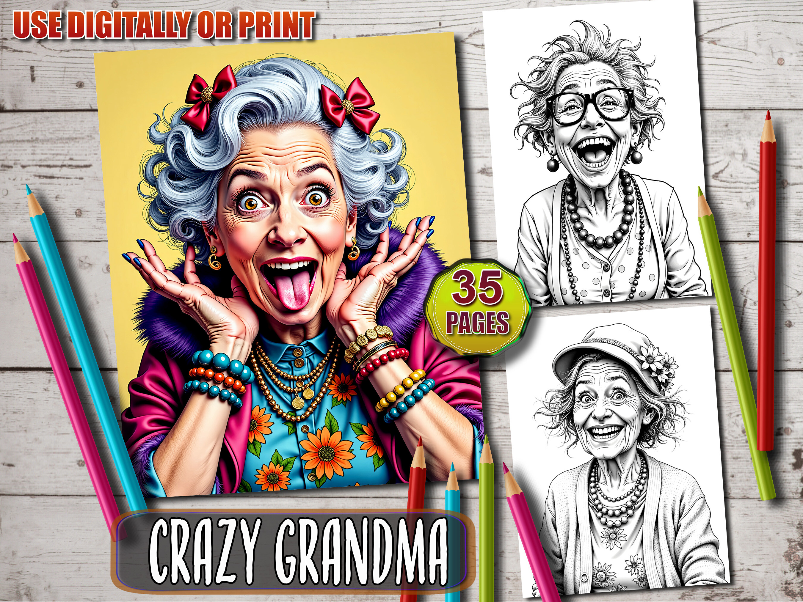 Crazy Old Ladies Coloring Pages