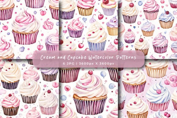 Cream and Cupcake Watercolor Patterns