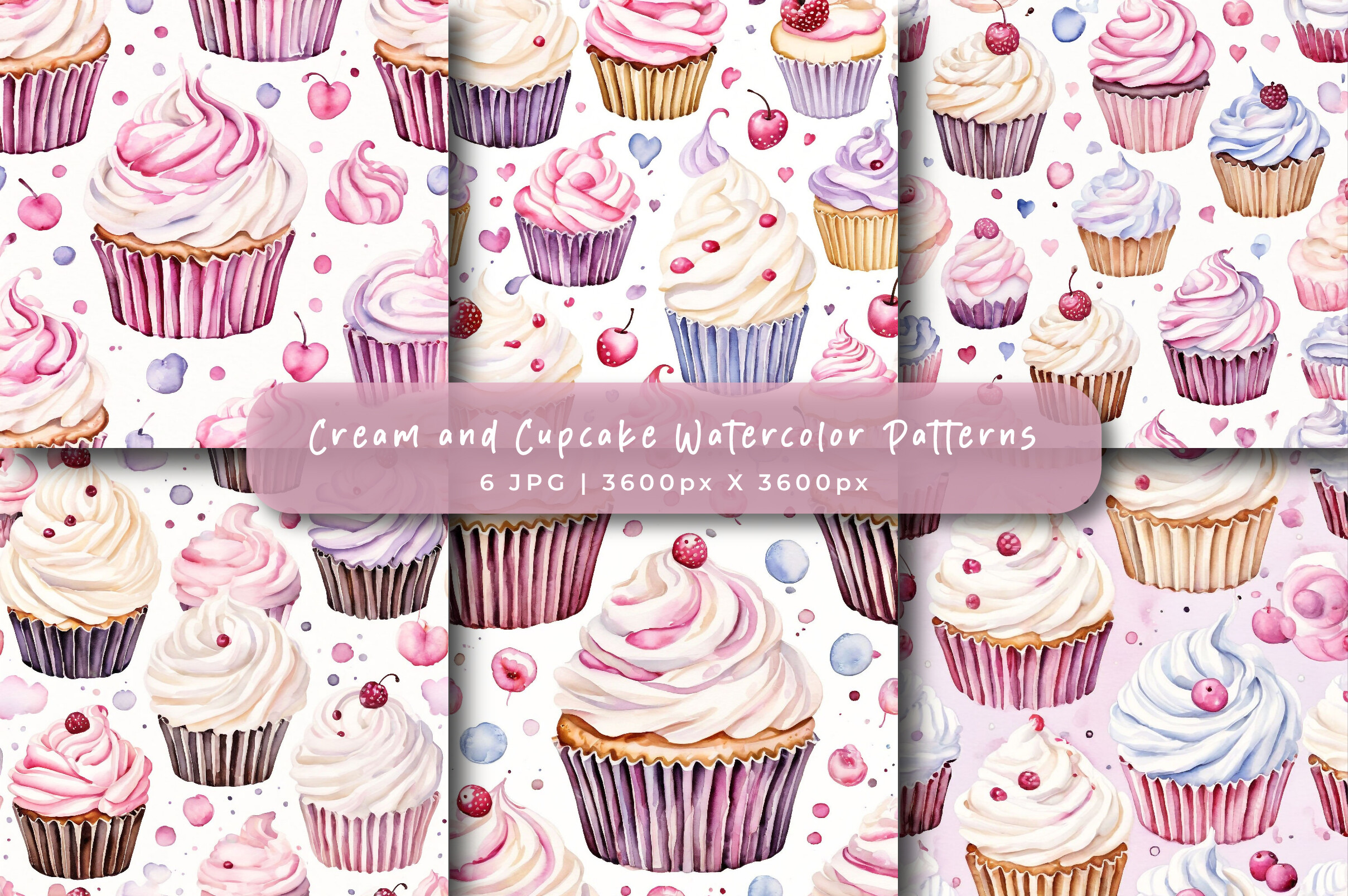 Cream and Cupcake Watercolor Patterns