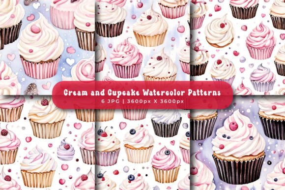 Cream and Cupcake Watercolor Patterns