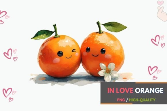 Cute Kawaii Orange Couple Watercolor PNG Graphic by Murmeo Designs ...