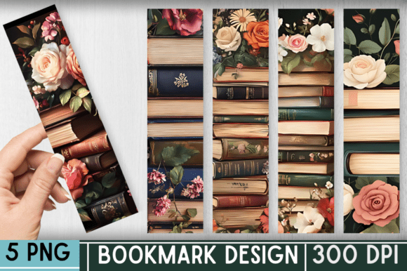 Floral Book Stack Bookmark Sublimation Grafik Druckbare Illustrationen Von Digital_Art12